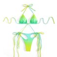 thumbnail image 1 of Traje de baño de bikini para mujer, hermoso estampado, cuello halter, correas cruzadas, traje de baño sin espalda, verde claro L, 1 of 4