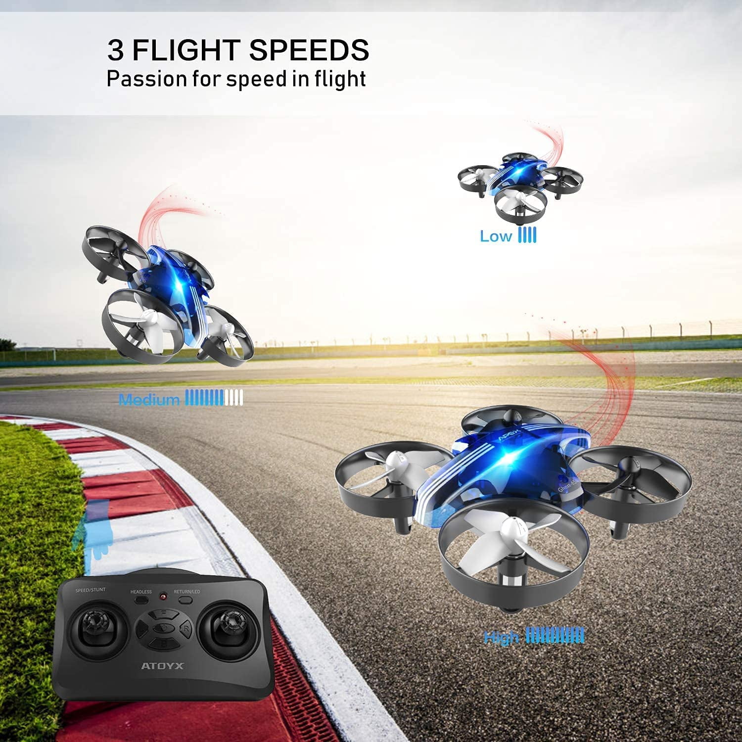 ATOYX Mini Drone para Niños, RC Helicopter Quadcopter AT-66C, 3D Flips,  Modo sin Cabeza, Estabilización de Altitud, 3 Velocidades,3 Baterías,  Regalo