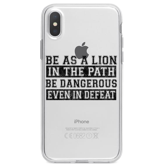 DistinctInk Clear Shockproof Hybrid Case for iPhone X / XS (5.8" Screen) - TPU Bumper Acrylic Back Tempered Glass Screen Protector - Be As A Lion - Dangerous in Defeat