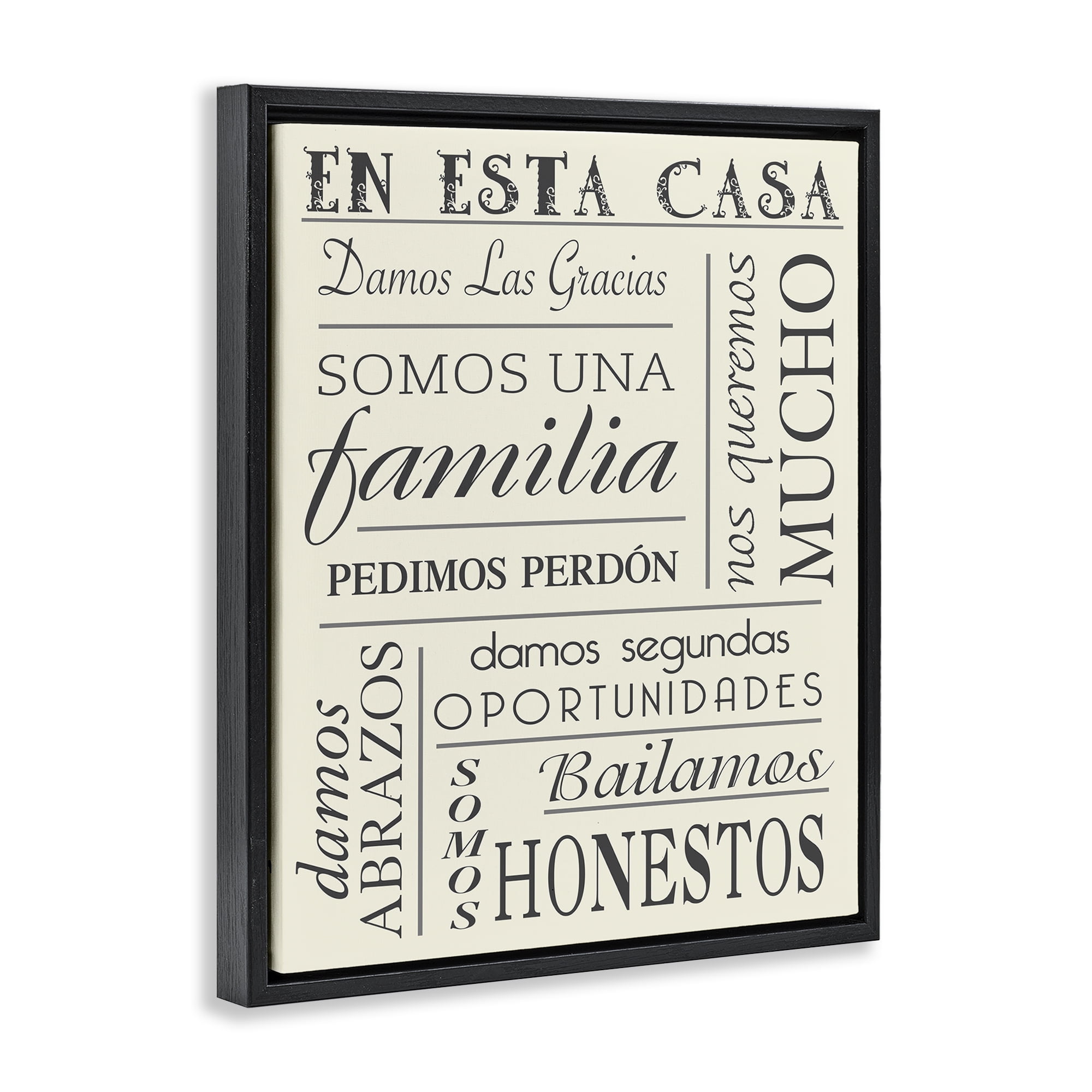 Stupell Industries En Esta Casa Familia Inspirational Quotes & Sayings Painting Black Floater Framed Art Print Wall Art, 17 x 21