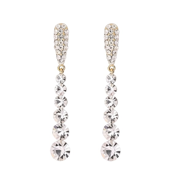 DESIGNICE 2026 New Clip on Earrings Silver Needle Long Rhinestone Tassel Earrings Flash Zirconia Droplets Light New Earrings Stud Earrings (Silver) for Party,Wedding,Date,Office,Casual