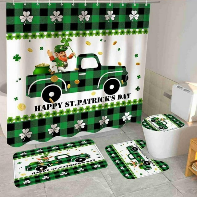 Ensemble de Rideaux de Douche St. Patrick's Ensemble de Salle de Bain 4 Pcs Dwarf Doll Décoration de Salle de Bain Décoration de Maison Rideau de Douche Ensemble de Tapis de Sol de Salle de Bain