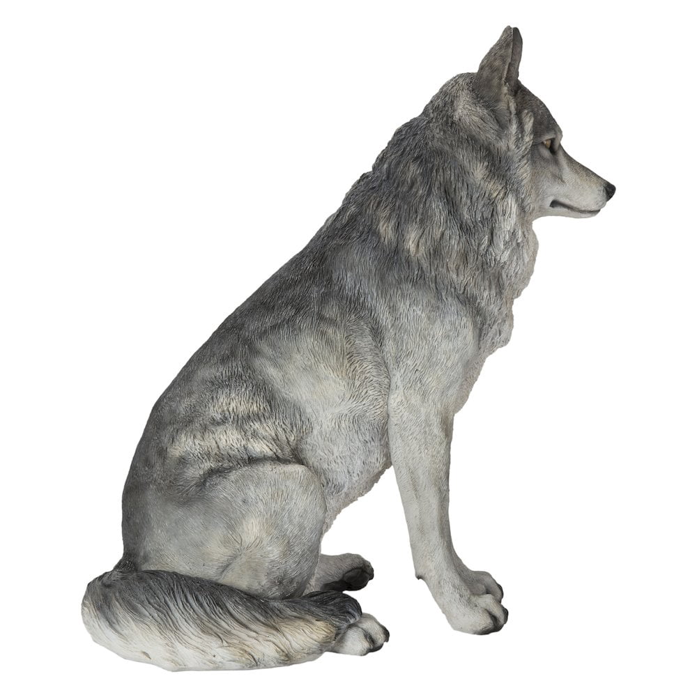 Hi-Line Gift Sitting 12” Grey Wolf Garden Statue, Durable Polyresin