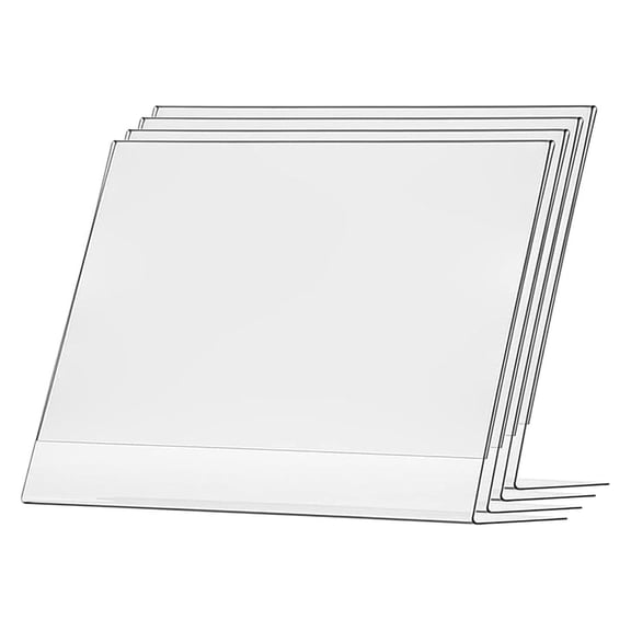 4 Pack Acrylic Sign Holder for 14" x 11" Printed Material Landscape Clear Slant Back Plexiglass Countertop Side Load Display Stores Offices and Restaurants
