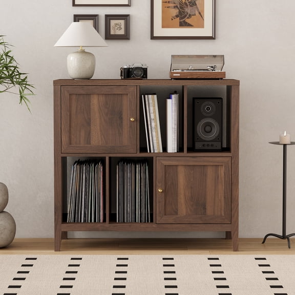Joyyskill Record Player Stand with Vinyl Storage Cabinet,with Door Record Player Table, 1PC Brown