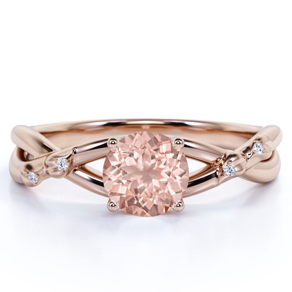 Unique 1.20 ct created Round Pink created morganite & Moissanite Infinity Wedding Ring in 18K Rose Gold over Silver