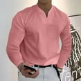 thumbnail image 2 of VERUGU Mens Shirts Fashion Solid Color Casual Fit Sunmmer Autumn Sports Long-Sleeved V-neck Fitness Training Clothes T-Shirt Top Pink 3XL, 2 of 8