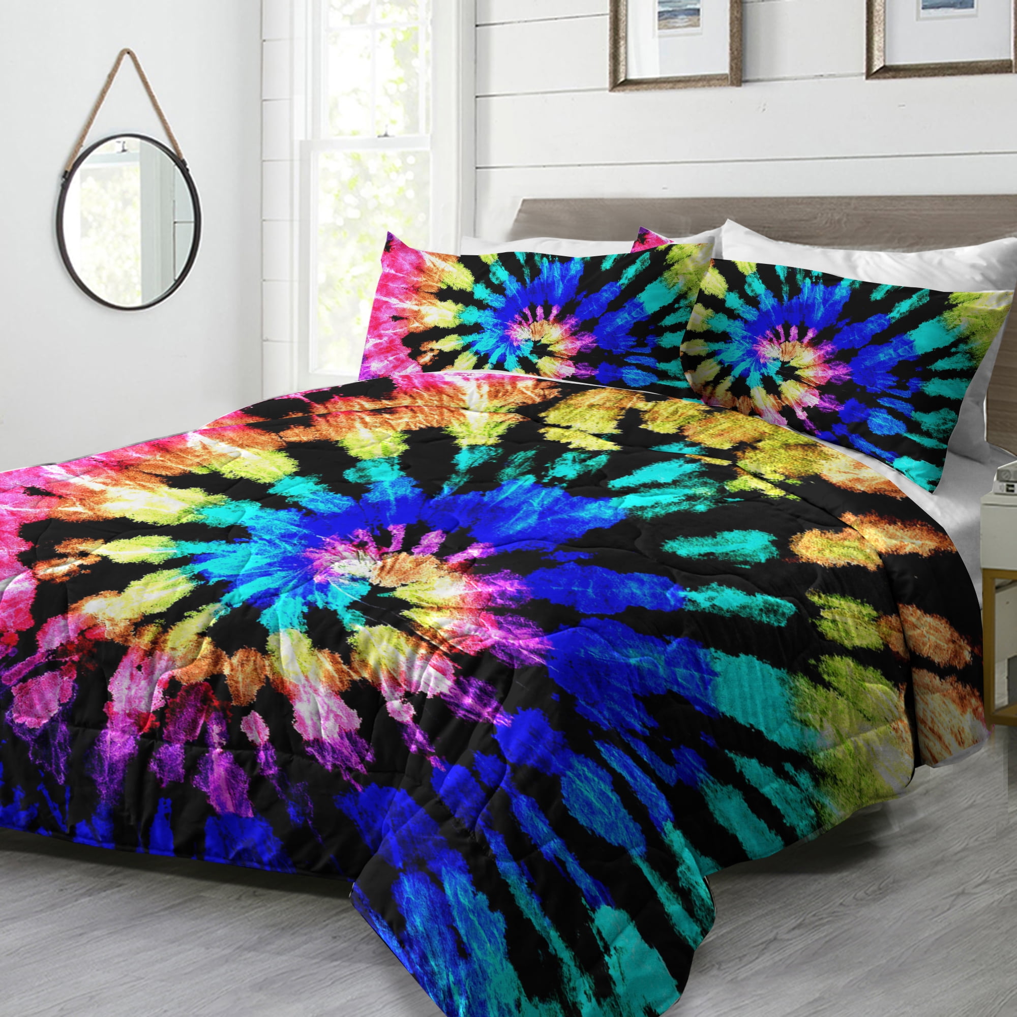 HipBee Tie Dye Bedding Sets Queen Size,3 Piece Soft Blue Psychedelic Art Tie Dyed Duvet Cover Set for Teens Boys Girls,NO Comforter
