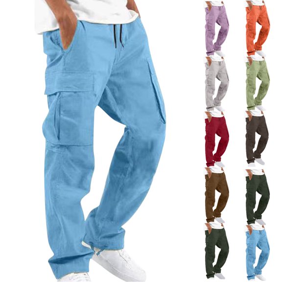 Tumotour Cargo Pants for Men Drawstring Straight-Leg Fitness Pants Athletic Workout Running Joggers with Multiple Pockets