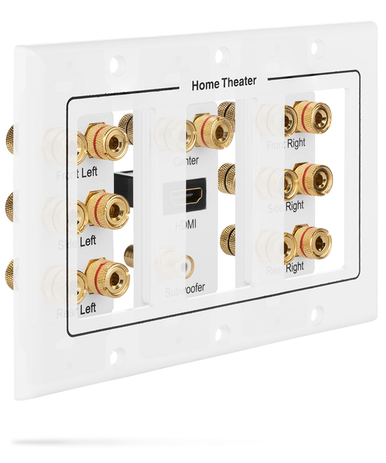 TNP Home Theater Wall Plate 3-Gang 7.2 Surround Sound Distribution w/Premium Gold Plated Copper Banana Binding Post Coupler for 7 Speakers 2 RCA Jack for Subwoofer 3 HDMI Port for UHD 4K HD 1080P 