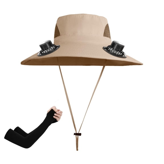 NWOKYZGH Solar Fan Hat for Men,Wide Brim Sun Hat with 2 Solar Fans, Arm Sleeves, Fishing Hat with Solar Fans Built in, Outdoor Fishing Hiking Gardening Cool Hats