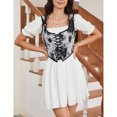 thumbnail image 2 of Women's Vintage Floral Corset Lace-Up Fishbone Print Vest Renaissance Pirate Costume, 2 of 5