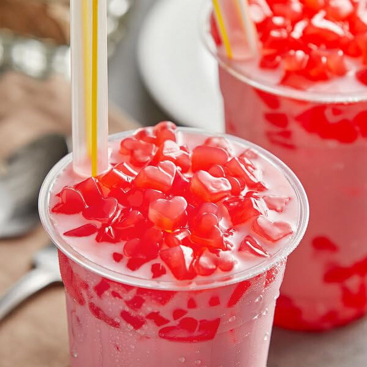 Fanale Strawberry Heart Shaped Coconut Jelly Topping, Nata De Coco for Bubble Tea, Ice Cream, Yogurt, Smoothies, Milk Tea, and Desserts, 6.6 lb (Pack of 4)
