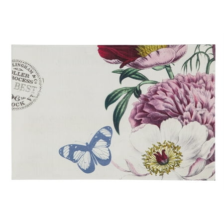 Vinyl Country Placemat - Woven Vinyl PVC Placemat, Floral Butterfly, Set of 4