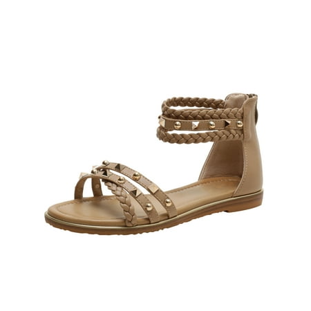 

Ymiytan Womens Casual Shoes Summer Gladiator Sandals Beach Flat Sandal Party Lightweight Multi-strap Slip On Apricot 8.5