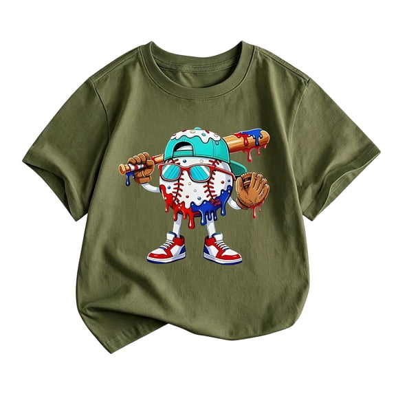 Lullu Toddler Boys Baseball Graphic Short Sleeve T Shirt Active T-Shirt Tee, Sizes 2-3