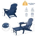 thumbnail image 5 of Folding Adirondack Chair with Ottoman, Adjustable Backrest Plastic HDPE Adirondack Chairs w/4 in 1 Cup Holder Tray, Navy Blue, 5 of 10
