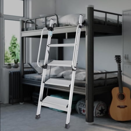 4.7ft Bunk Bed Ladder, Foldable 4 Step Hook-On Bunk Bed Ladder with Anti-Slip Mats Adjustable Handrail and Wide Pedals for Caravans, Lofts, Dormitory Double Beds
