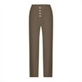 thumbnail image 5 of IDALL Linen Pants Women Petite Pants Women Autumn Casual High Waisted Button Capris Regular Fit Solid Cropped Pant Baleaf Pants Women Summer Pants Coffee S, 5 of 5