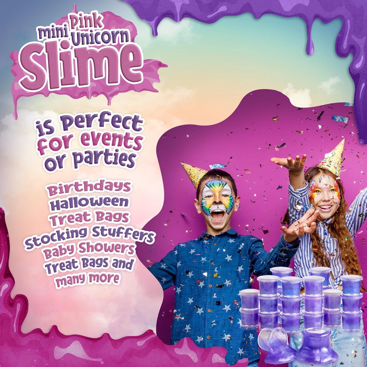 Playbees Purple Princess Slime - 48 Pack - Mini Slime Party Favors - Pink, Purple, and White Colors for Sensory Fun, Stress Relief, Travel Sized, Classroom Prize, Activity Playset DIY, Ages 3+