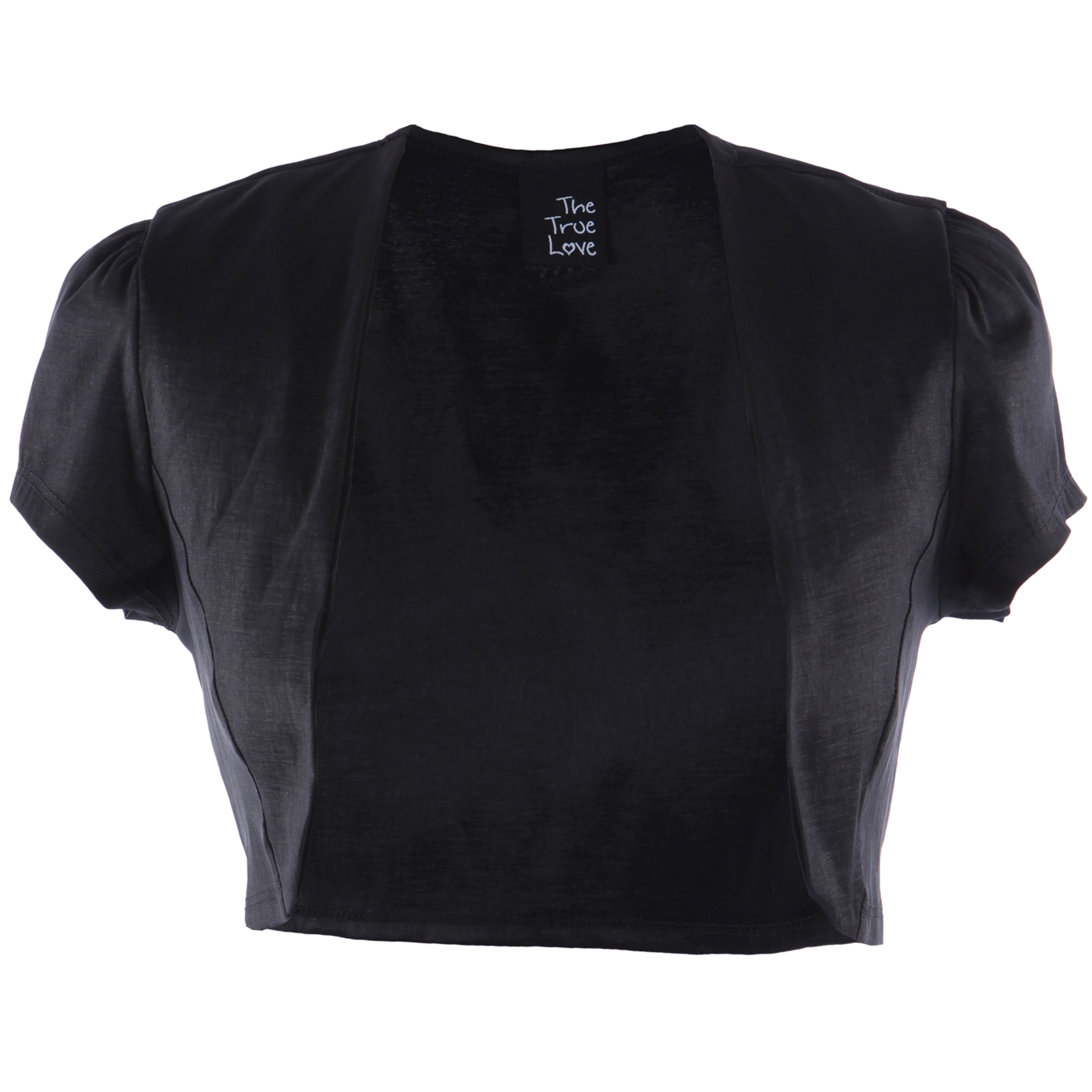 The True Love Cap Sleeve Satin Shrug Bolero Evening Cardigan, Black