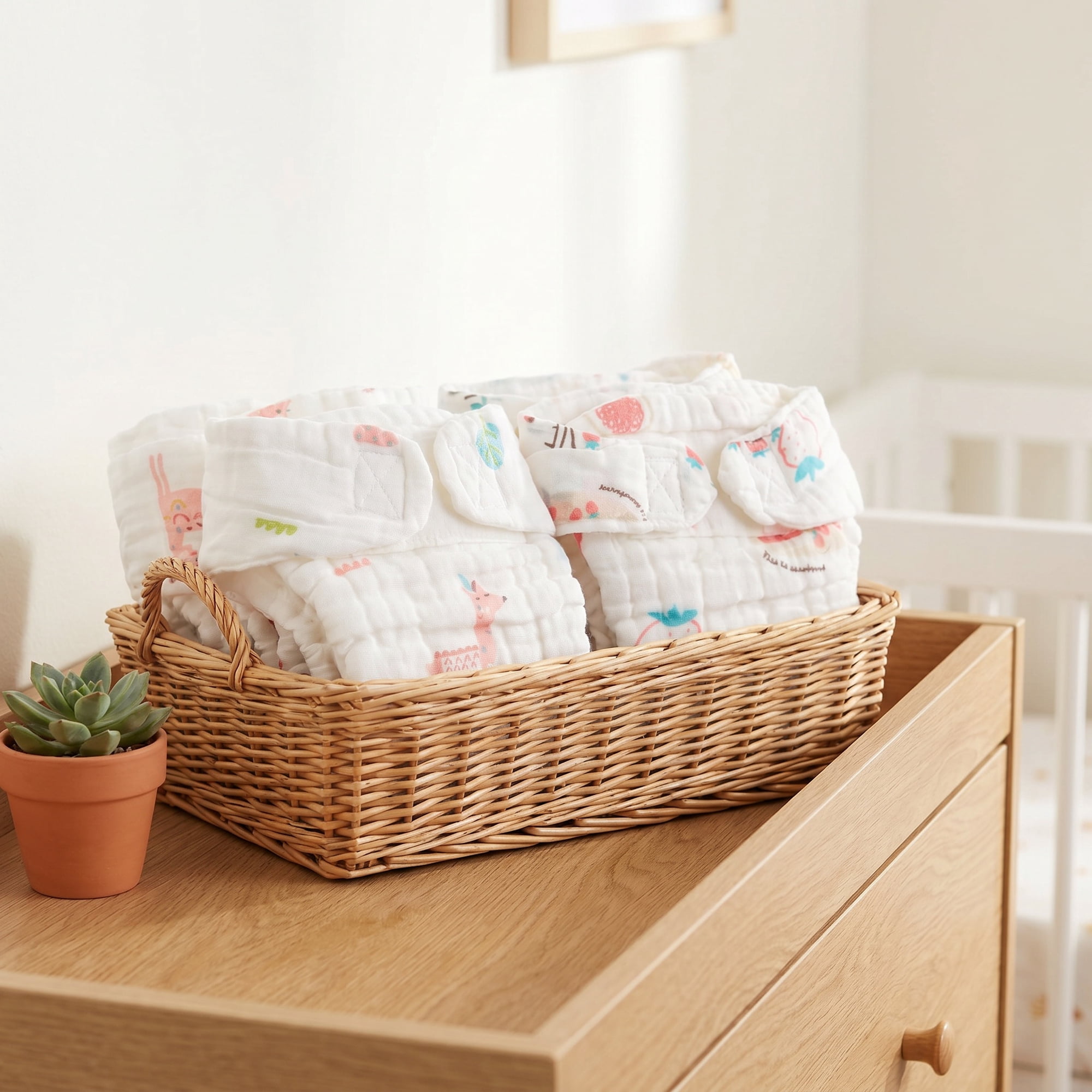 OULII Multi-Color Reusable Cotton Gauze Diapers for Home Use 2Pcs
