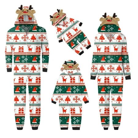 

Yyeselk Matching Family Christmas Pajamas Sets Elk Antler Hooded Romper Pjs Cute Family Loungewear Jumpsuit Outfits