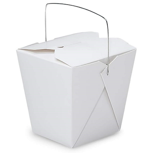 Made in USA White Chinese Take Out Boxes with Handles, Leak and Grease
