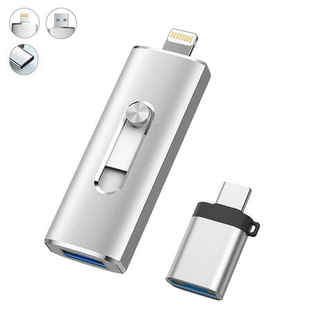 Flash Drive for iPhone, KEXIN 128GB USB 3.0 iOS Memory Stick for iPhone / iPad / Android / Computer, 3-in-1, White
