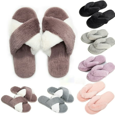 

Women s Cross Band Soft Plush Fleece House Indoor or Outdoor Slippers