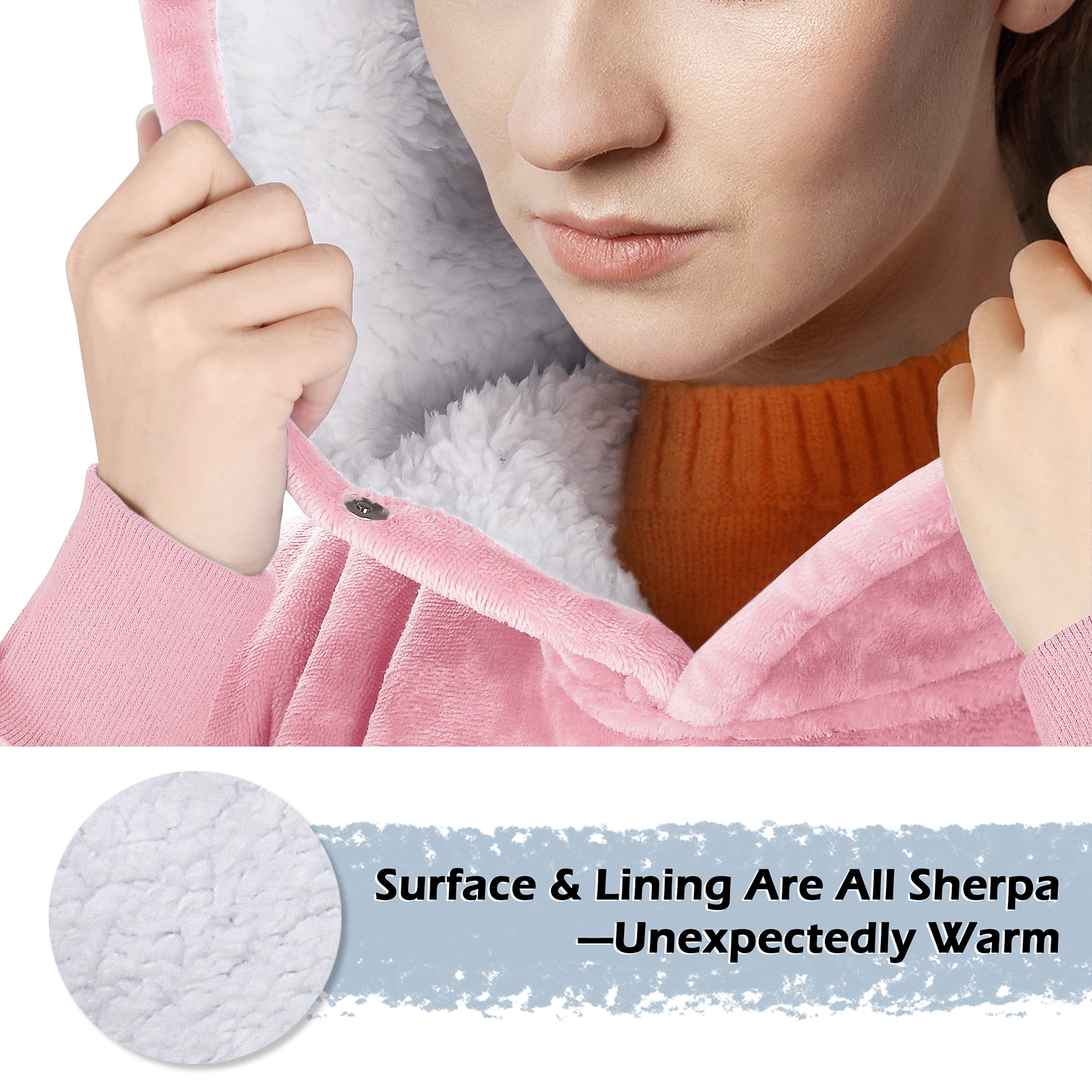 Tirrinia Extra long Oversized Hoodie Blanket Sweatshirt Comfortable Sherpa Giant Wearable Blankets Christmas Gifts for Adults Men Women Teenagers Wife Girlfriend Pink