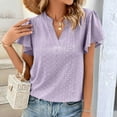 thumbnail image 5 of Lindreshi T Shirts for Women Womens Spring and Summer Gold Lace V-Neck Solid Color Bottom T-Shirt Hollow Top, 5 of 8