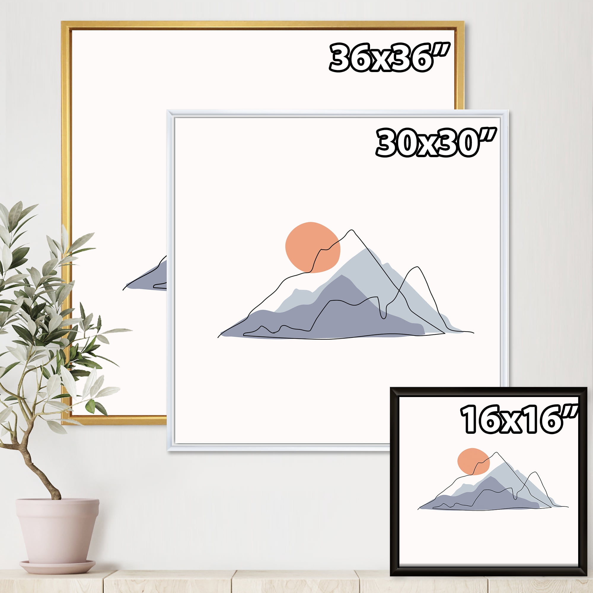 Designart 'Abstract Red Moon With Mountainscape' Modern Framed Canvas Wall Art Print