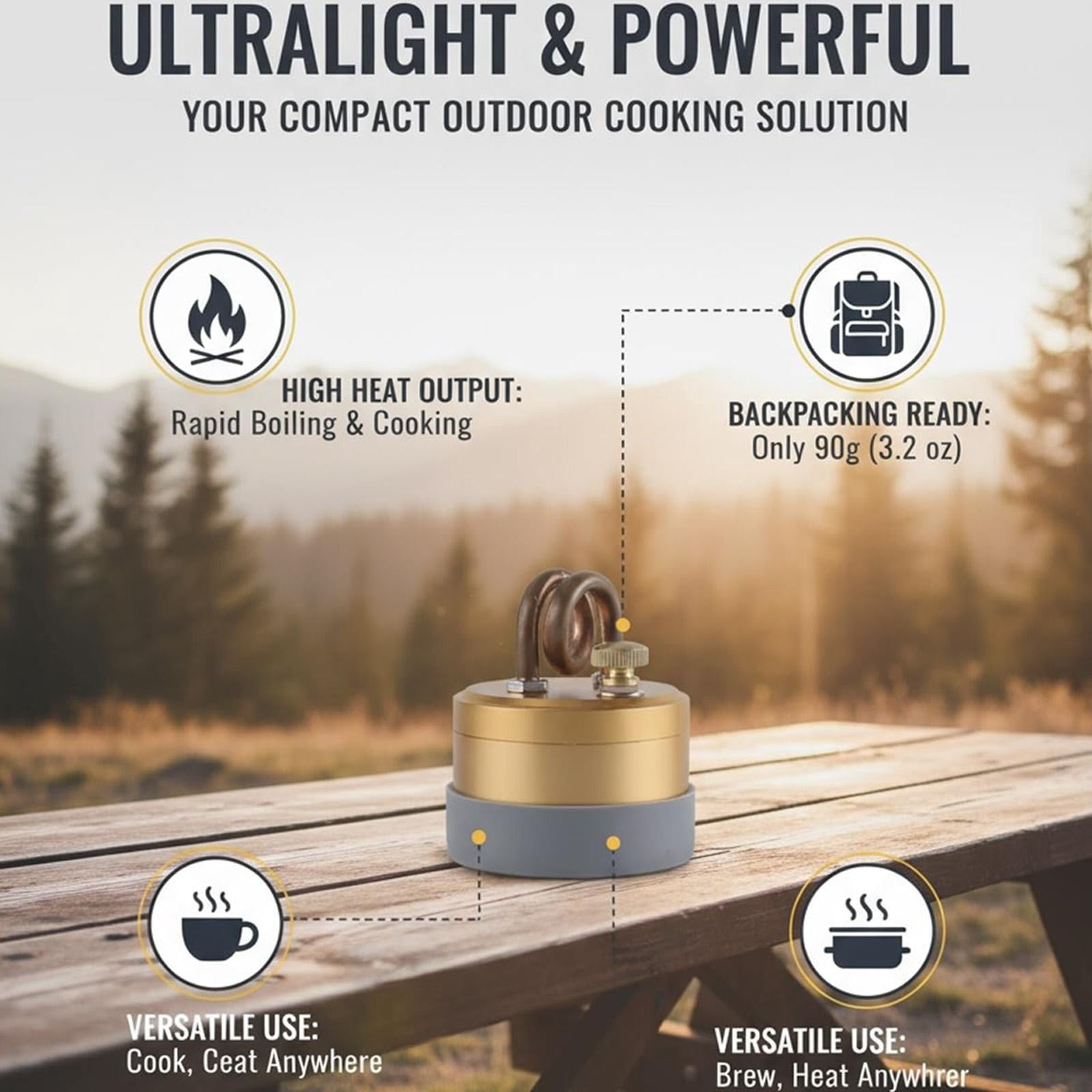 Souew 2026 High-Power Portable Mini Alcohol Camping Stove – Lightweight Brass & Aluminum Spirit Burner For Camping,Bbq,Rv,Home,Camping Essentials Gear(Gold)