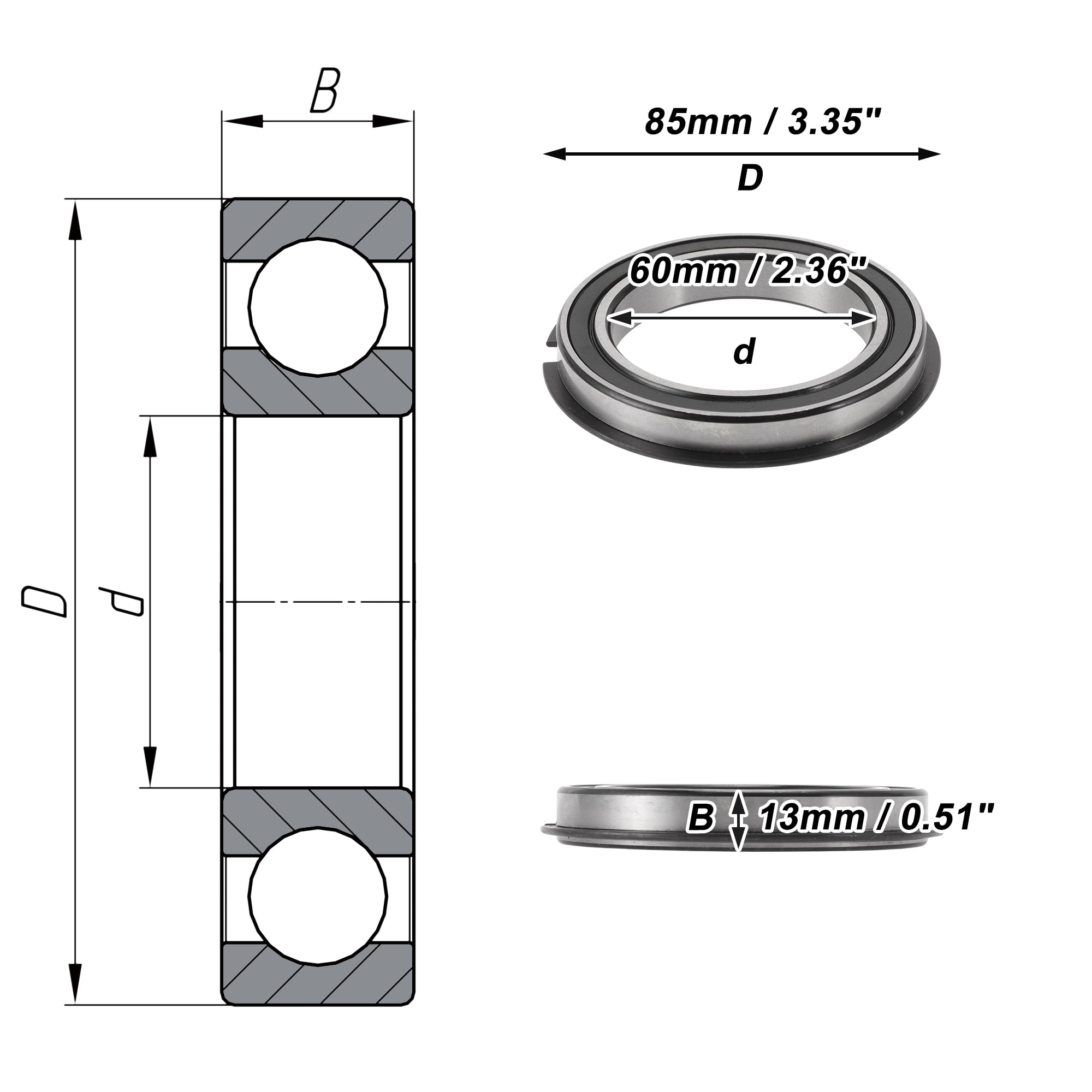 Unique Bargains 6912NR2RS Deep Groove Ball Bearings 60x85x13mm P0 Double Rubber Seal Lubricated Bearings 1 Pc Car Scooter Skateboard Wheel Universal Silver Tone Black