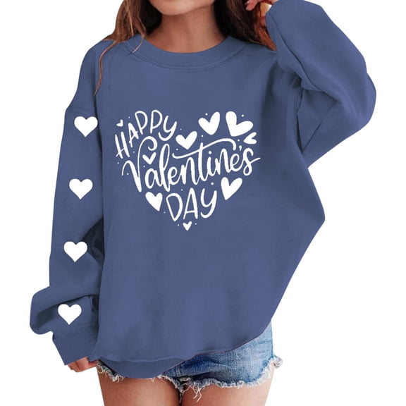 CPNG Girls Sweatshirts Crewneck Long Sleeve Pullover Sweatshirt with Cute Love Heart Graphic Loose Fit Casual Daily Wear Pullovers