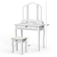 thumbnail image 4 of Gymax Bedroom Tri Folding Mirror Vanity Makeup Table Stool Set White, 4 of 10