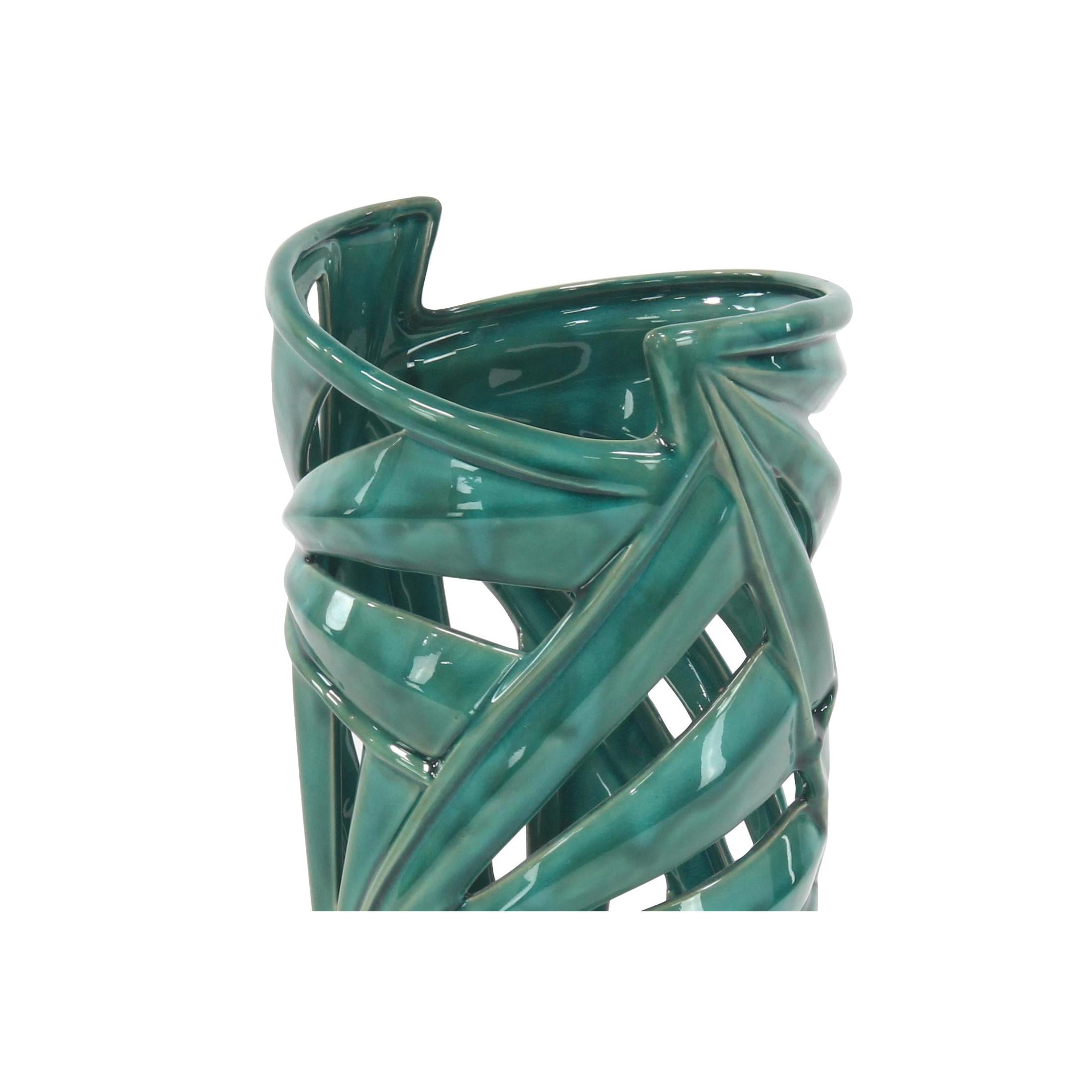 CosmoLiving by Cosmopolitan 16" Leaf Green Ceramic Vase with Cut Out Deign