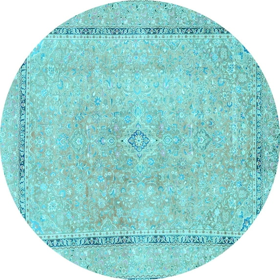 Ahgly Company Indoor Round Abstract Light Blue Modern Area Rugs, 7' Round