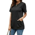 thumbnail image 3 of HUBERY Women Round Neck Short Sleeve Pockets Spliced Solid Color Shirt, 3 of 4