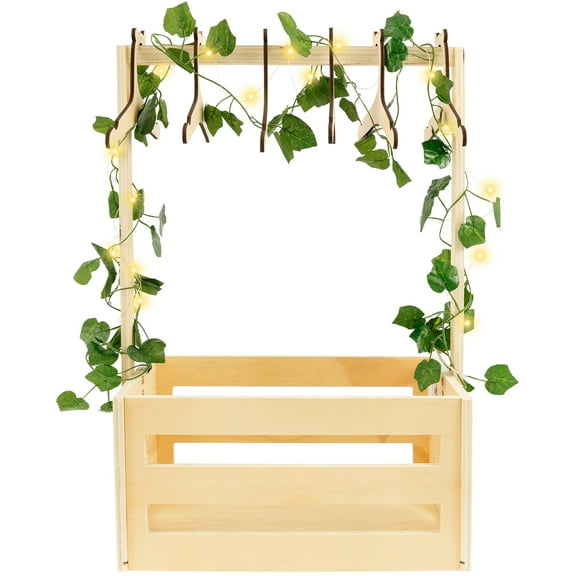 Tcwhniev Baby Shower Crate Personalized Wood Baby Shower Basket with Handle and 6 Clothes Hanger Easy Assembly Wood Crate Box for Mom New Parents