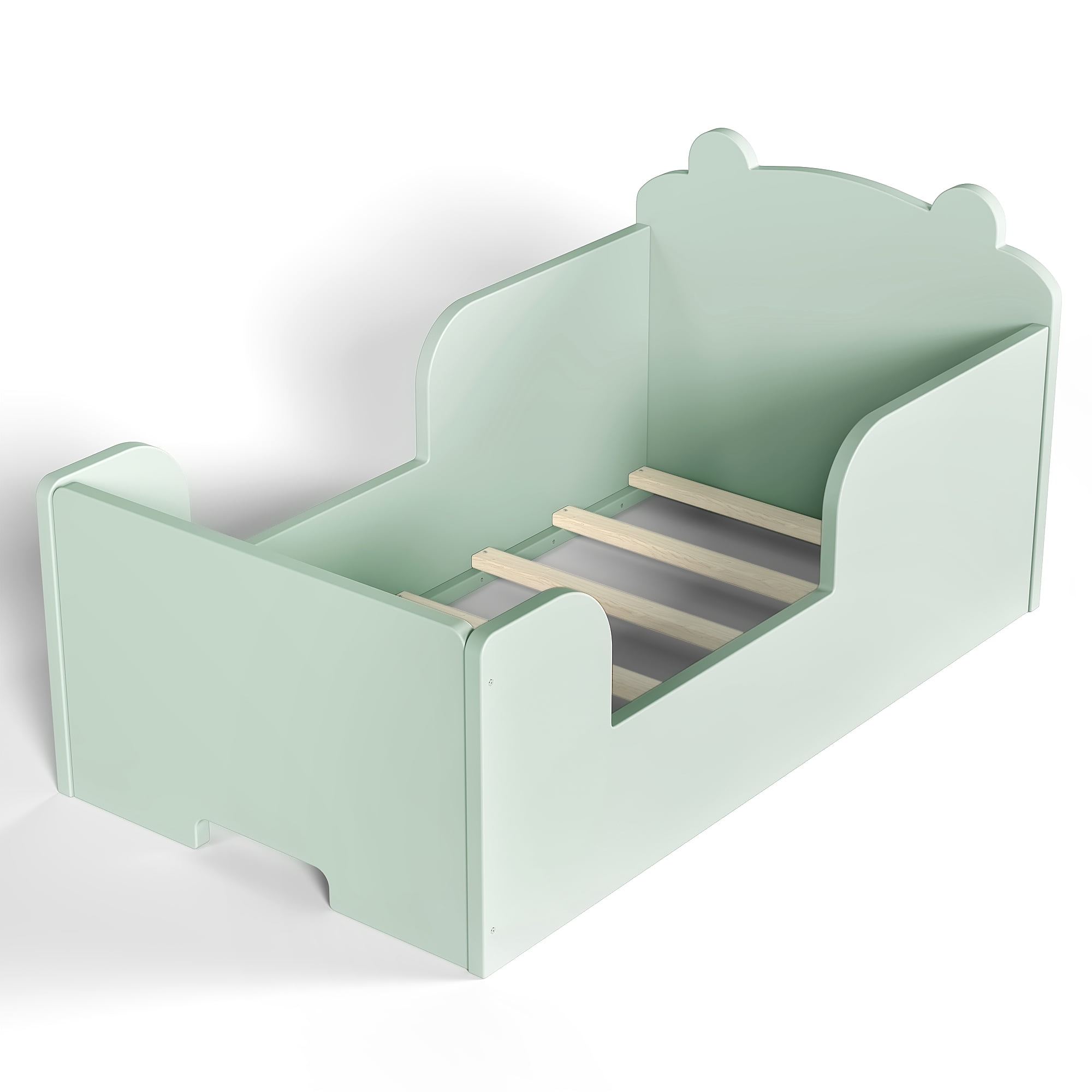 Jopath Toddler Floor Bed Frame, Cot Bed with Bear Shape Toddler Bed for Boys and Girls Green