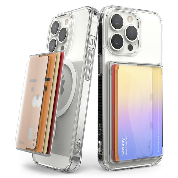 Ringke Magnetic Side Slot Card Holder Compatible with Smartphones, Adhesive Stick On Wallet ID Credit Card Sleeve Attachment Phone Wallet - Clear Mist
