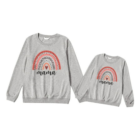 

fimkaul Pajamas for Family Long Sleeve Winter Fall Mommy And Me Matching Outfits Mama Mini Rainbow Print Pullover Shirt Tops Fall Clothes Womens Pajama Set