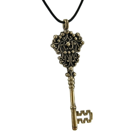 Bronze Finish Medieval Key Pendant w/ Cord Necklace