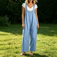 thumbnail image 7 of Women Solid Adjustable Strap Overalls Jumpsuit, Wide Leg Loose Casual Bib Pants with Side Pockets Blue M(M), 7 of 7