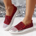 thumbnail image 2 of Women's Fashion Rhinestone Slip On Sneakers Comfortable Non Slip Walking Shoes Glitter Platform Loafers Red Size 8, 2 of 5