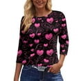 thumbnail image 3 of Fgvctg Valentine's Day Spring Tops for Women 2025 Casual 3/4 Sleeve Crewneck Top Cute Date Night Pullover Shirt Plus Size Sweet Love Heart Graphic Blouses Gifts for Women Black XL, 3 of 5