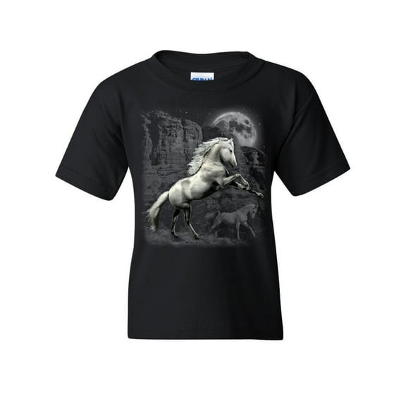 Tee Hunt White Wild Horse Youth T-Shirt Mustang Nature Animal Lovers Wildlife Kids Tee