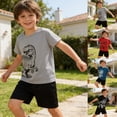 thumbnail image 2 of YUEHUA Big Boys 2 Piece Summer Outfit Loose Fit Short Sleeve Top + Casual Shorts Locomotive Pattern Soft Lightweight Fabric Summer 6 12 18 24 Months 2t 3t Clothing Set, 2 of 3